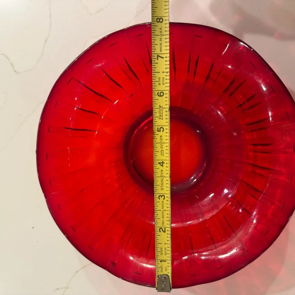Fenton Ruby Red Ribbed Glass Bowl Scalloped Edge Fluted Mid-Century Modern